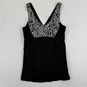 Lululemon Tank Top‎ Size 8 Black White Leaf Print Athletic Sleeveless